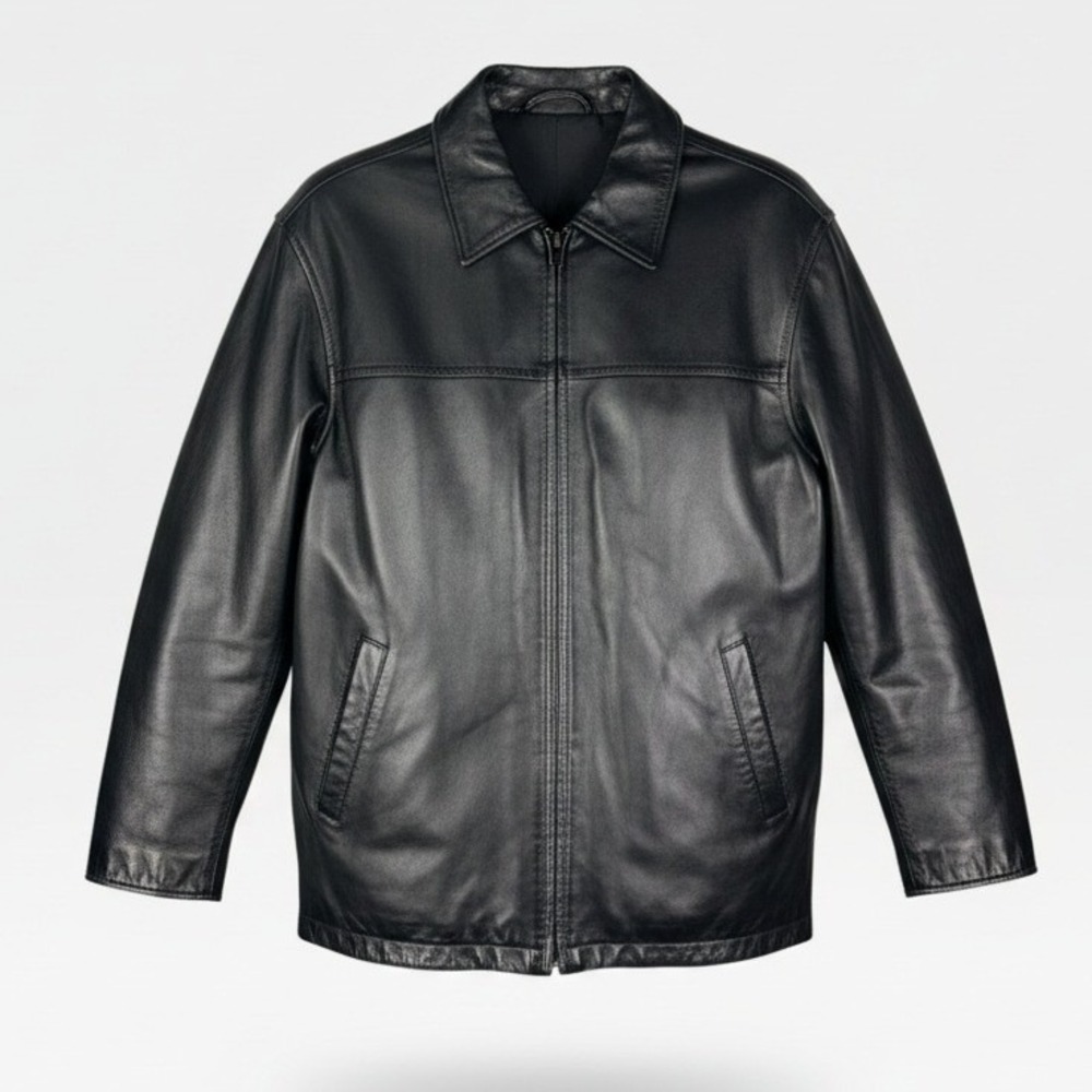Pronto Uomo Leather Jacket Mens XL Black Full Zip Point Collar Casual Excellent
